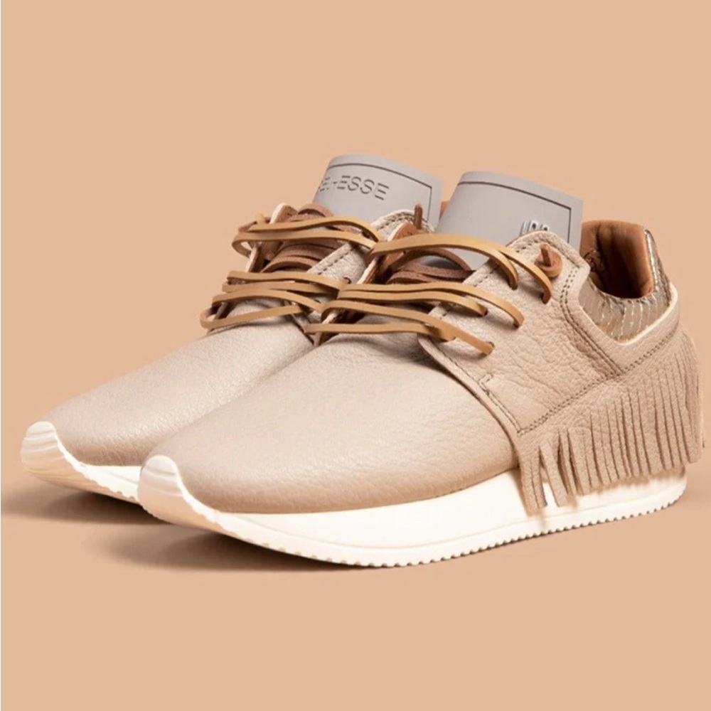 Women's Beige Fringe Leather Sneakers - Casual Chic